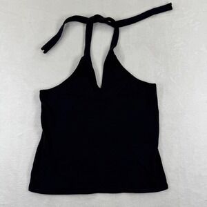 Peruvian Connection‎ Womens Black Pima Cotton Lycra Knit Halter V-Neck Top Small